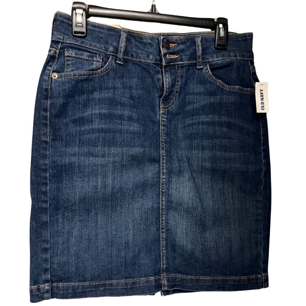 Old Navy Women's Dark Blue Denim Jean Modest Straight Skirt Size 4 New